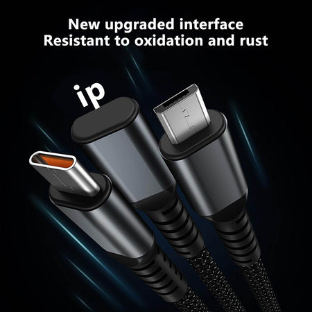 Jtp 100W/6.1A Fast Charging Usb 3.0 Cable 4 Ft / 1.2M To 3-In-1 Long Charging Cord With Type C + Micro Usb + Connector 480 Mbps Data Transfer For Laptop, Tablets, Smartphones (Black) - The Digital Hub