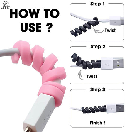 Jtp Multi-Color Spiral Cable Protector, Cable End Protection, Spring Wire For All Wired Accessories For Usb Charger, Data Cable, Headphones | Charging Cord Protective Cable Cover (Pack Of 1-4 Pcs) - The Digital Hub
