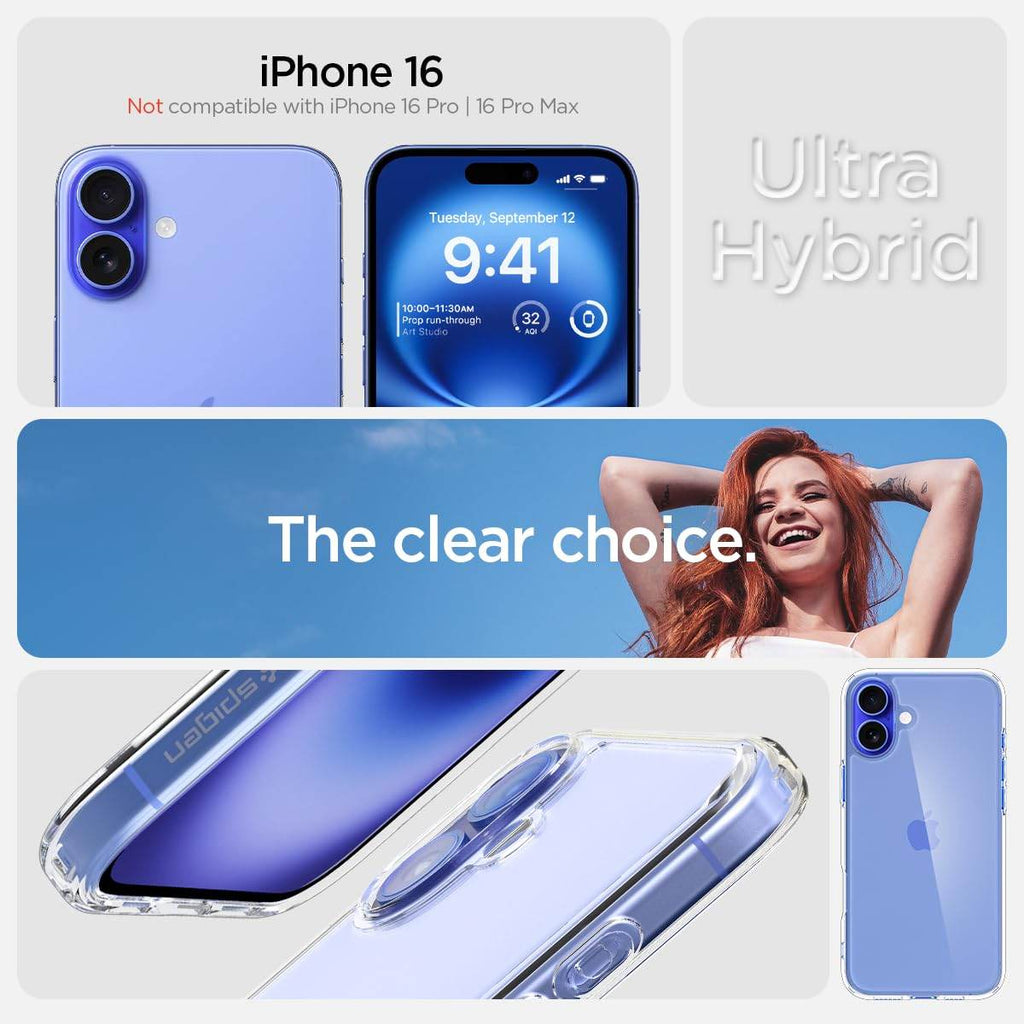 Spigen Ultra Hybrid Back Cover Case Compatible With iPhone 16 (Tpu + Poly Carbonate | Crystal Clear) - The Digital Hub