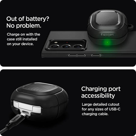 Spigen Rugged Armor Cover Case Designed For Samsung Galaxy Buds 2Pro (2022) | Galaxy Buds 2 (2021) | Galaxy Buds Pro (2021) | Galaxy Buds Live (2020) - Matte Black - The Digital Hub