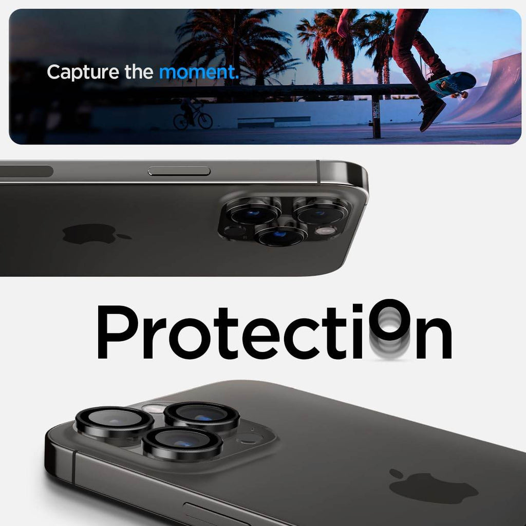 Spigen Ez Fit Optik Pro Tempered Glass Camera Lens Protector Guard For iPhone 16 Pro / 16 Pro Max / 15 Pro / 15 Pro Max / 14 Pro / 14 Pro Max (Black) - 2 Pack - The Digital Hub