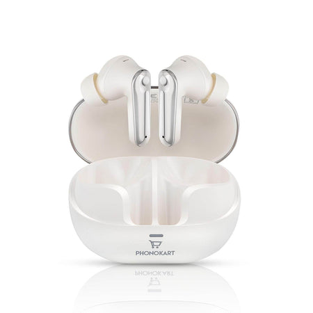 Phonokart Tws Earbuds 500Mah Charging Box,40H Play Time, 7H Music Playtime, 5H Talk Time (White) - The Digital Hub