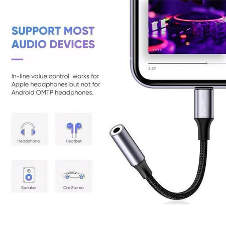 Jtp Lightning To 3.5Mm Audio Jack Adapter, Headphone Aux Connector Nylon Cable With Compatible For iPhone Model (Pack Of 1) - The Digital Hub