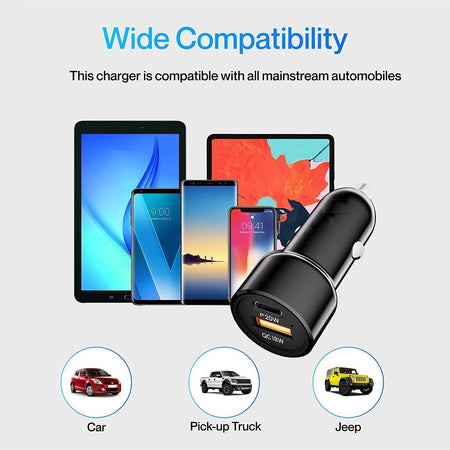 Jtp 36W Fast Car Charger With Dual Output, Quick Charge 3.0 And Power Delivery, Type-C & Usb Port, Wide Compatibility For Cellular Phones (Black) - The Digital Hub