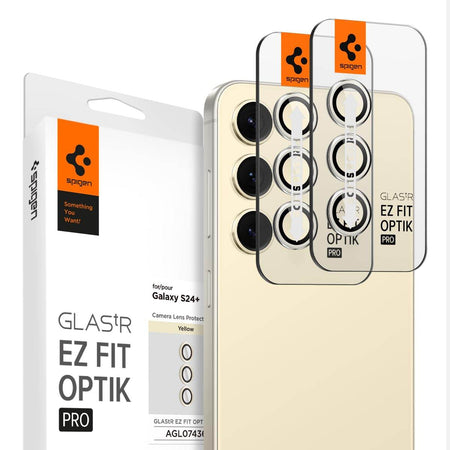 Spigen Ez Fit Optik Pro Tempered Glass Camera Lens Protector Guard For Galaxy S24 Plus (Yellow) - 2 Pack - The Digital Hub