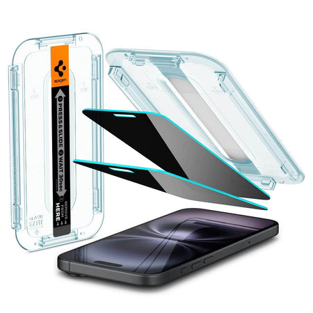 Spigen Ez Fit Privacy Tempered Glass Screen Protector Guard For iPhone 16 / iPhone 15 (2 Pack) - The Digital Hub