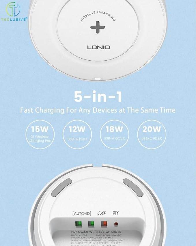 JTP 32W 5 in 1 Multi Wall Charger Station with Type C 5 in 1 Charging Station with 15W Wireless + PD30W+ QC18W+2Auto-ID Total 32W Fast Charger for iPhone 14 13 12 Pro Max/Galaxy S22 Ultra The Digital Hub