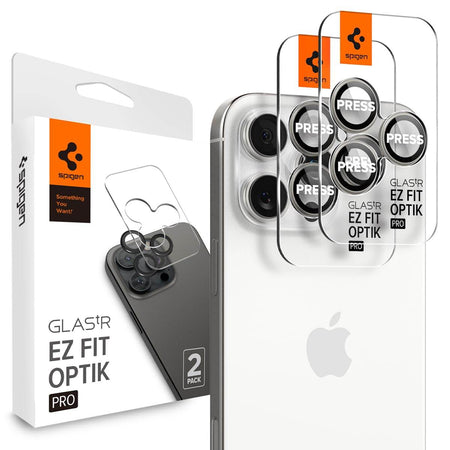 Spigen Ez Fit Optik Pro Tempered Glass Camera Lens Protector Guard For iPhone 16 Pro / 16 Pro Max (White Titanium) - 2 Pack - The Digital Hub