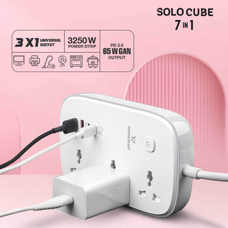 Phonokart 3250W 13A 7 in 1 Charging Stations Extension Power Strip with 65W Type C USB Ports | 3 Power Sockets with 65W USB C Port PD QC 3.0 Super Fast Charging with Type C Port | 2M Power Cord - The Digital Hub