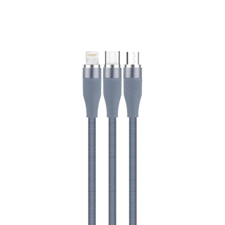 Phonokart Trix 3 In 1 100W Fast Charging Cable, 3Amp Multi Charger Cable For Micro Usb, Ios And Type-C Devices, Mobile Tablet Pc Laptop Android Smartphone With 0.3Meter Cable (Light Grey) - The Digital Hub