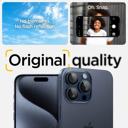 Spigen Ez Fit Optik Pro Tempered Glass Camera Lens Protector Guard For iPhone 16 Pro / 16 Pro Max / 15 Pro / 15 Pro Max / 14 Pro / 14 Pro Max (Blue Titanium) - 2 Pack - The Digital Hub