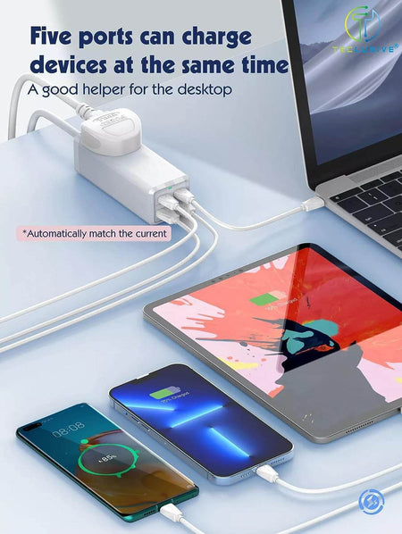 Jtp J7 65W Extension Board With Usb Port, 5 In 1 Fast Charging Station, 2 Usb C Port, 2 Usb A Port, 1 Ac Outlet, Surge Protectors For Phone, Tablet, Laptop Ipad & More (Jtp J7 65W) - The Digital Hub
