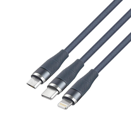 Phonokart Trix 3 In 1 100W Fast Charging Cable, 3Amp Multi Charger Cable For Micro Usb, Ios And Type-C Devices, Mobile Tablet Pc Laptop Android Smartphone With 0.3Meter Cable (Dark Grey) - The Digital Hub