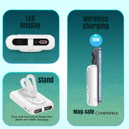 Phonokart Genius-2 10000 Mah Stand Magsafe Power Bank| 15W Fast Wireless Charging |Strong Magnetic Magtag Ring Included - The Digital Hub