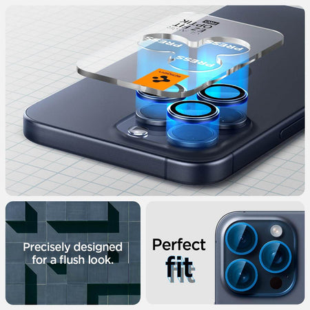 Spigen Ez Fit Optik Pro Tempered Glass Camera Lens Protector Guard For iPhone 16 Pro / 16 Pro Max / 15 Pro / 15 Pro Max / 14 Pro / 14 Pro Max (Blue Titanium) - 2 Pack - The Digital Hub
