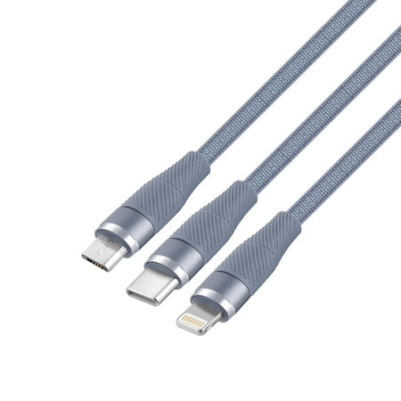 Phonokart Trix 3 In 1 100W Fast Charging Cable, 3Amp Multi Charger Cable For Micro Usb, Ios And Type-C Devices, Mobile Tablet Pc Laptop Android Smartphone With 0.3Meter Cable (Light Grey) - The Digital Hub