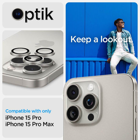 Spigen Ez Fit Optik Pro Tempered Glass Camera Lens Protector Guard For iPhone 16 Pro / 16 Pro Max / 15 Pro / 15 Pro Max / 14 Pro / 14 Pro Max (White Titanium) - 2 Pack - The Digital Hub