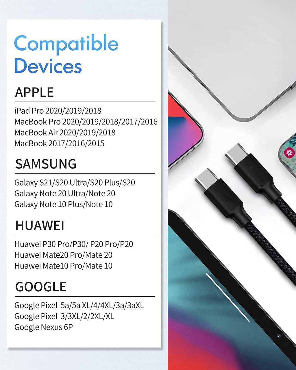 JTP-27 Type C to Type C Short Fast Charging 65W Cable Compatible with Samsung Galaxy Z Fold3 5G, Z Flip3 5G, S22 5G, S22 Ultra, S21, S20, S20FE, A52, A73, A53 - The Digital Hub