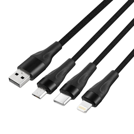 Phonokart Nexo 5 In 1 3Amps Usb-A +Type C Charging Cable For Micro Usb, Lightning & Type C, 1.5 M, Multi Charger Cable, Data Transfer Support (Black) - The Digital Hub