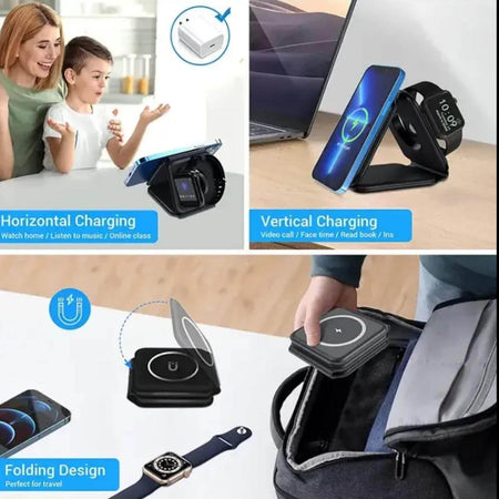 Jtp 3 In 1 Folding Magnetic Wireless Charger 15 W Charging Power For Watch Airpods And Smartphone (Jtp-W3) - The Digital Hub