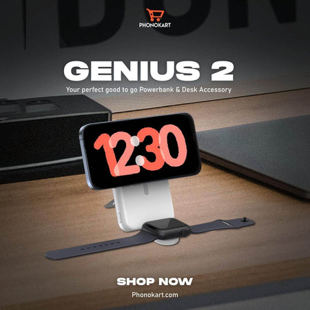 Phonokart Genius-2 10000 Mah Stand Magsafe Power Bank| 15W Fast Wireless Charging |Strong Magnetic Magtag Ring Included - The Digital Hub