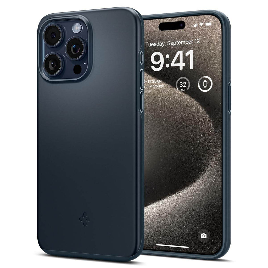 Spigen Thin Fit Back Cover Case Compatible with iPhone 15 Pro Max (TPU + Poly Carbonate | Metal Slate) - The Digital Hub
