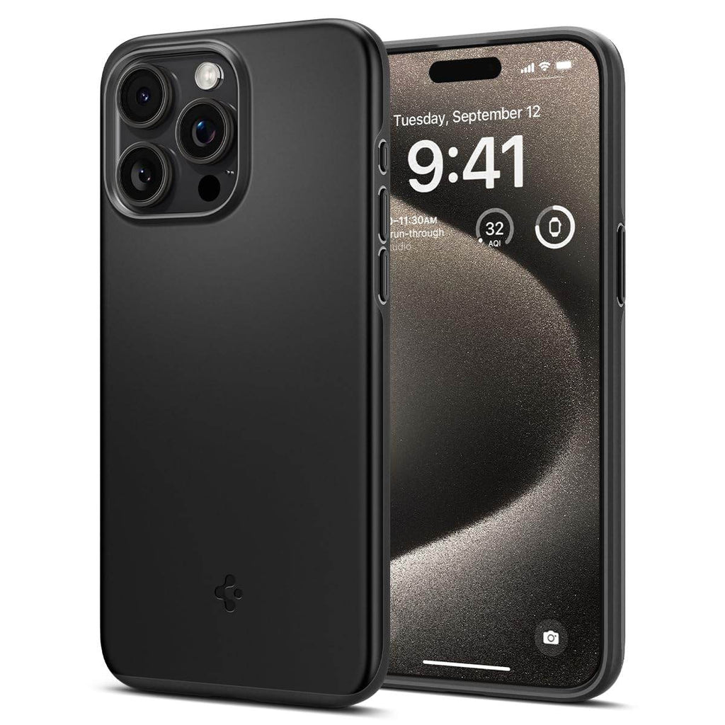 Spigen Thin Fit Back Cover Case Compatible with iPhone 15 Pro Max (TPU + Poly Carbonate | Black) - The Digital Hub