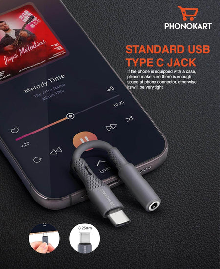 Phonokart Type C to 3.5 mm Audio Jack Connector with DAC Headphone Converter Adapter Compatible with iPhone 11,12,13,14,1516 (Pro,Pro max&Plus) Galaxy S23/S22/S21/S208 & Other Type C Phones |GREY| - The Digital Hub