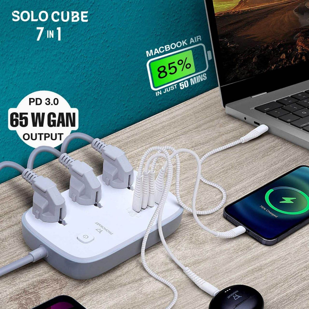 Phonokart 3250W 13A 7 in 1 Charging Stations Extension Power Strip with 65W Type C USB Ports | 3 Power Sockets with 65W USB C Port PD QC 3.0 Super Fast Charging with Type C Port | 2M Power Cord - The Digital Hub
