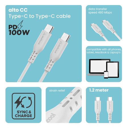 Stuffcool Alto C To C 100W 5A Cable fast USB C to C compatible for MacBooks , Laptops and Mobile Phones The Digital Hub