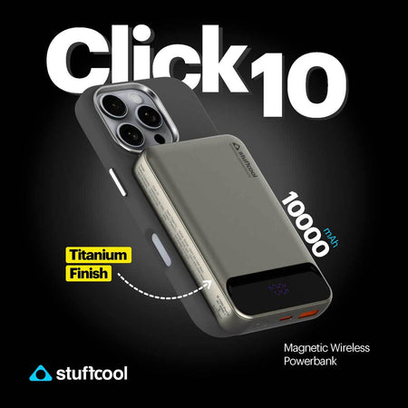 Click 10000Mah 15W Slim Magnetic Wireless Powerbank With Natural Titanium Finish For iPhone 12 And Above - The Digital Hub