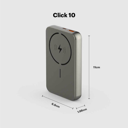 Click 10000Mah 15W Slim Magnetic Wireless Powerbank With Natural Titanium Finish For iPhone 12 And Above - The Digital Hub