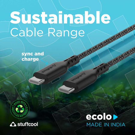Stuffcool Ecolo Made From Recycled Plastic Type C to C PD100W 5A Sync & Charge Cable The Digital Hub