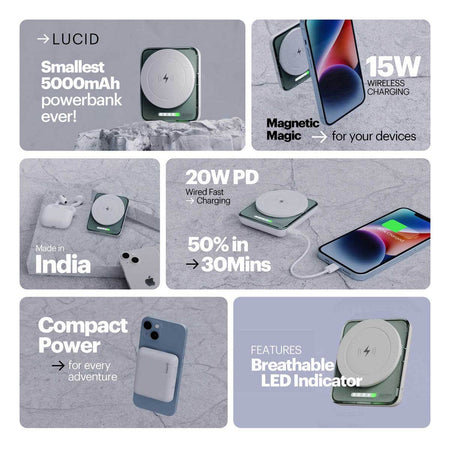 Lucid 15W Magnetic Wireless Powerbank 5000Mah Battery Capacity For iPhone 16/15/14/13 And 12 - The Digital Hub