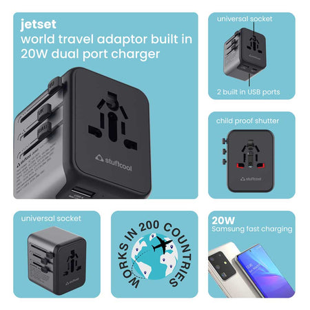Stuffcool Jetset Universal World Travel Adapter with PD20W Type C port The Digital Hub