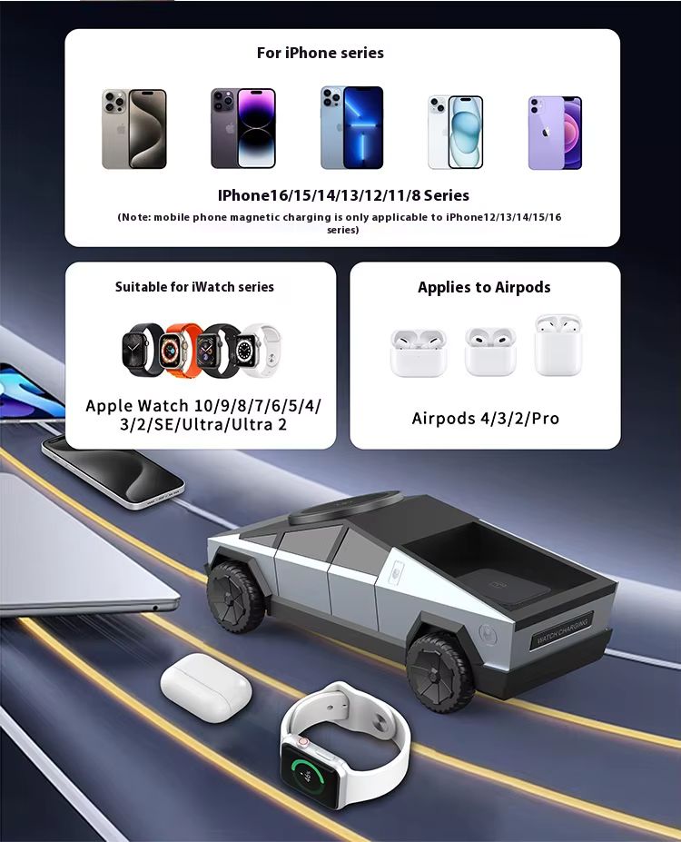 CyberDock: Cybertruck-like 3-in-1 Wireless Charging Station