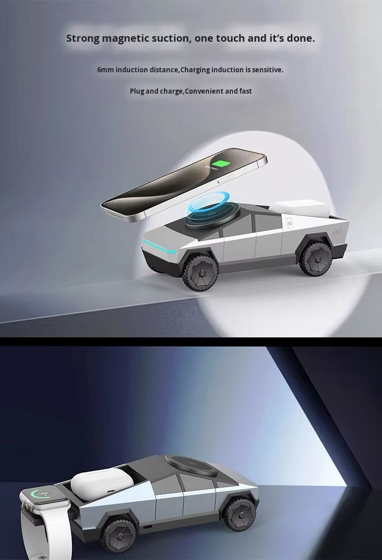 CyberDock: Cybertruck-like 3-in-1 Wireless Charging Station
