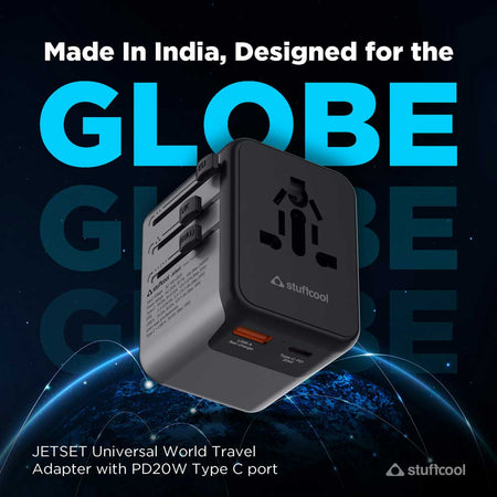 Stuffcool Jetset Universal World Travel Adapter with PD20W Type C port The Digital Hub